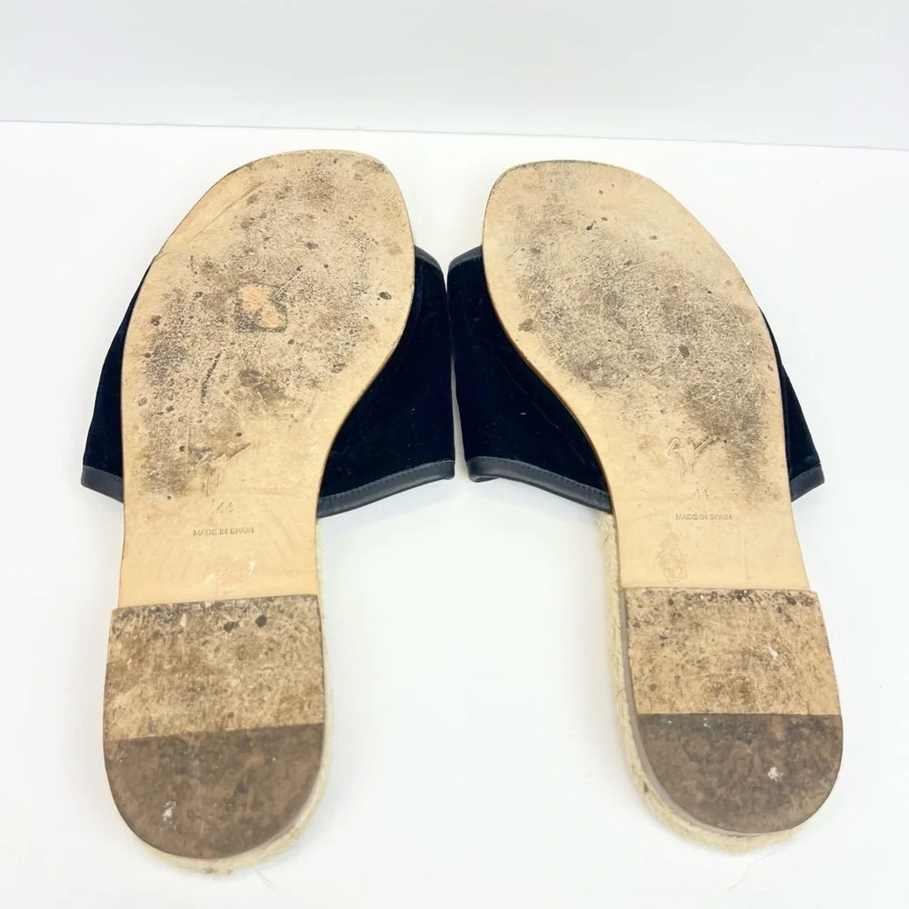 Giuseppe Zanotti Brett Slides Black Velvet Upper Gold-tone Us 13 EU 44 Sandals